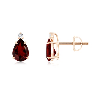 7x5mm AAA Classic Claw-Set Pear Garnet Solitaire Stud Earrings in 9K Rose Gold