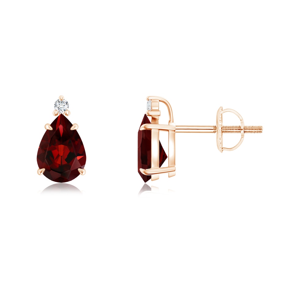 7x5mm AAA Classic Claw-Set Pear Garnet Solitaire Stud Earrings in 9K Rose Gold 