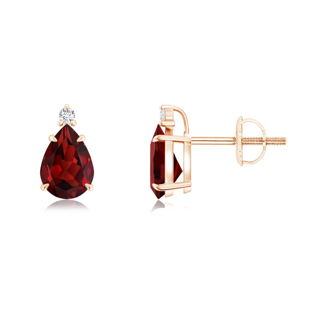 7x5mm AAAA Classic Claw-Set Pear Garnet Solitaire Stud Earrings in Rose Gold