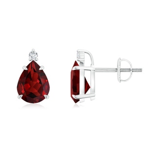 8x6mm AAAA Classic Claw-Set Pear Garnet Solitaire Stud Earrings in P950 Platinum
