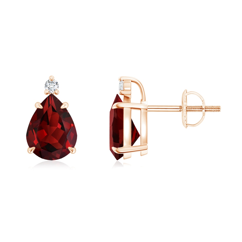 8x6mm AAAA Classic Claw-Set Pear Garnet Solitaire Stud Earrings in Rose Gold 