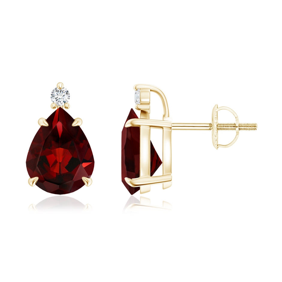 9x7mm AAA Classic Claw-Set Pear Garnet Solitaire Stud Earrings in Yellow Gold 
