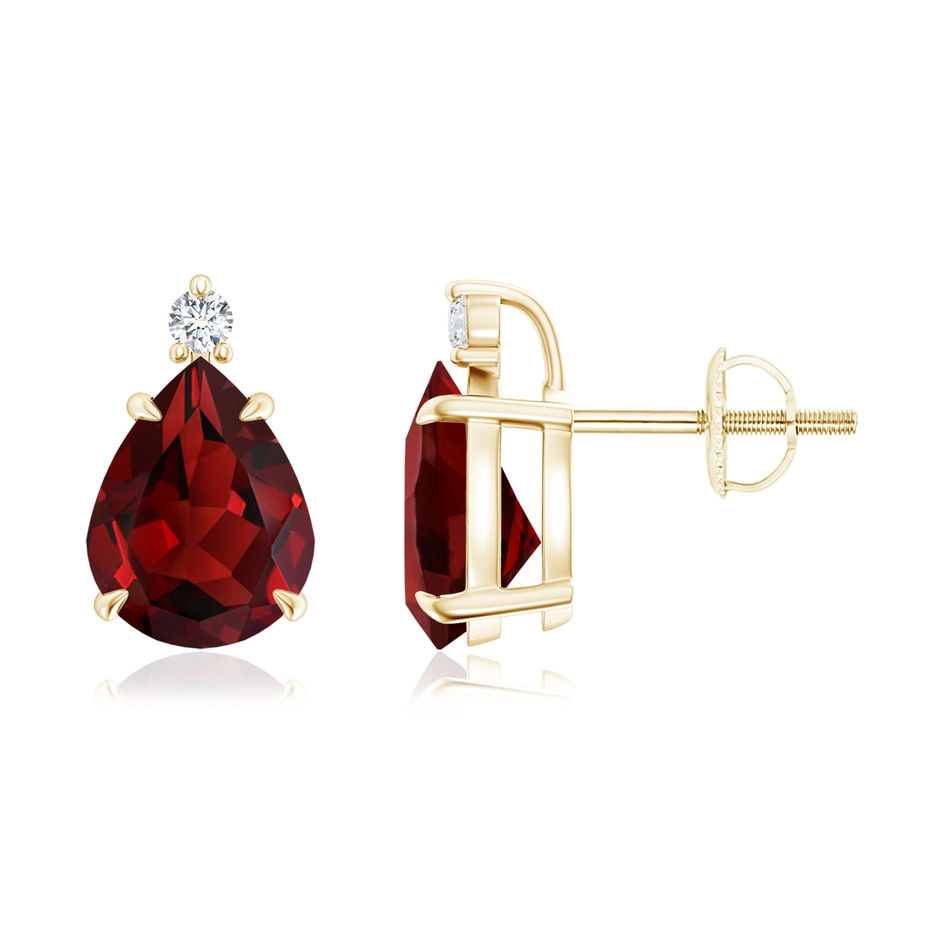 9x7mm AAAA Classic Claw-Set Pear Garnet Solitaire Stud Earrings in Yellow Gold 
