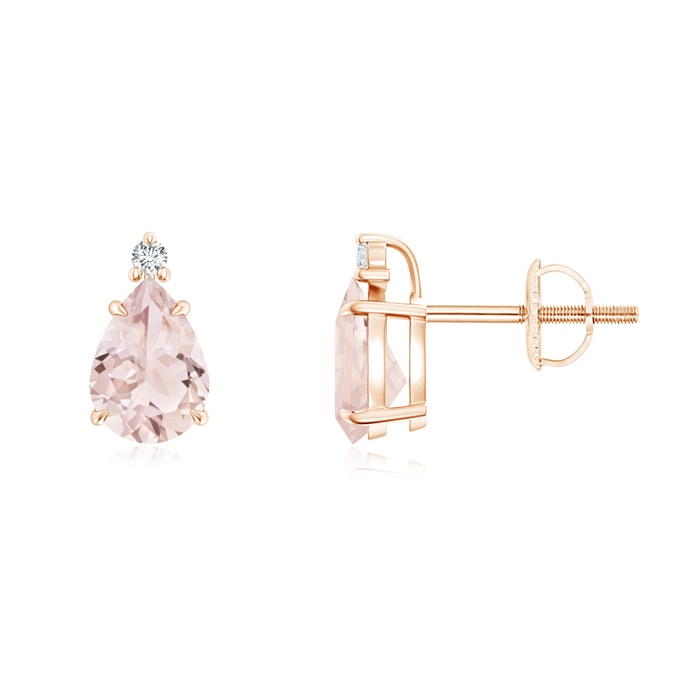 7x5mm A Classic Claw-Set Pear Morganite Solitaire Stud Earrings in 9K Rose Gold 