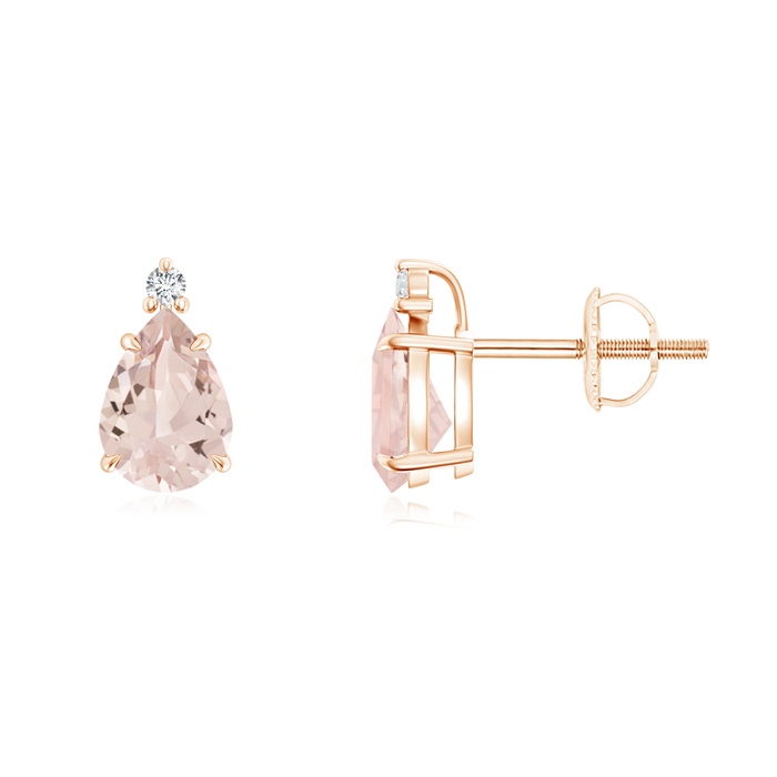 7x5mm AA Classic Claw-Set Pear Morganite Solitaire Stud Earrings in Rose Gold 