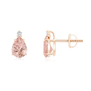 7x5mm AAAA Classic Claw-Set Pear Morganite Solitaire Stud Earrings in 9K Rose Gold