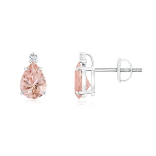 7x5mm AAAA Classic Claw-Set Pear Morganite Solitaire Stud Earrings in P950 Platinum