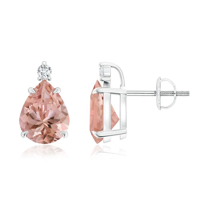 9x7mm AAAA Classic Claw-Set Pear Morganite Solitaire Stud Earrings in P950 Platinum