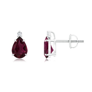 7x5mm AAA Classic Claw-Set Pear Rhodolite Solitaire Stud Earrings in White Gold