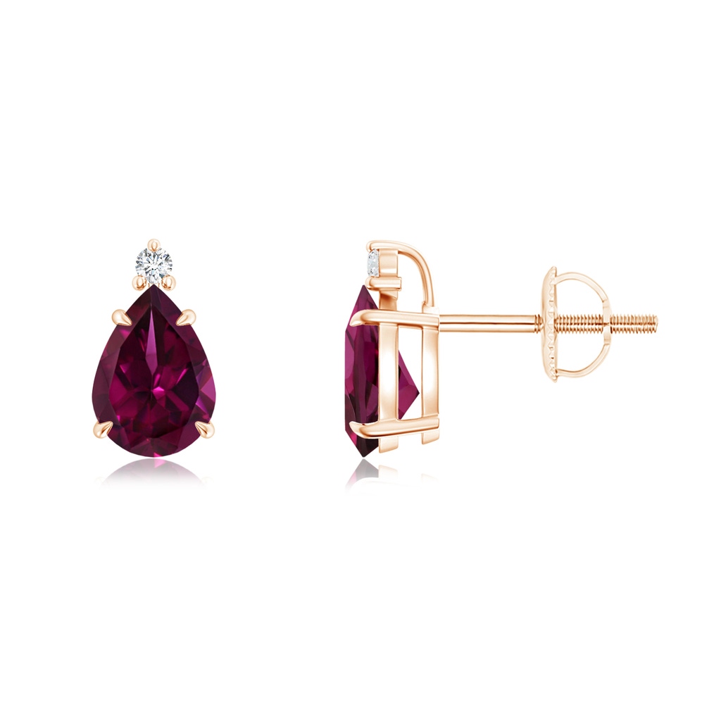 7x5mm AAAA Classic Claw-Set Pear Rhodolite Solitaire Stud Earrings in Rose Gold
