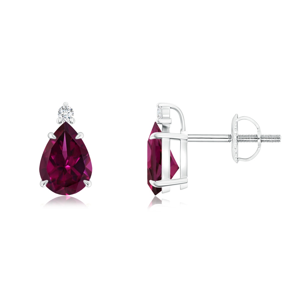 7x5mm AAAA Classic Claw-Set Pear Rhodolite Solitaire Stud Earrings in White Gold