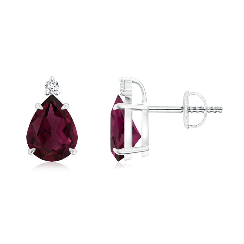 8x6mm AAA Classic Claw-Set Pear Rhodolite Solitaire Stud Earrings in White Gold