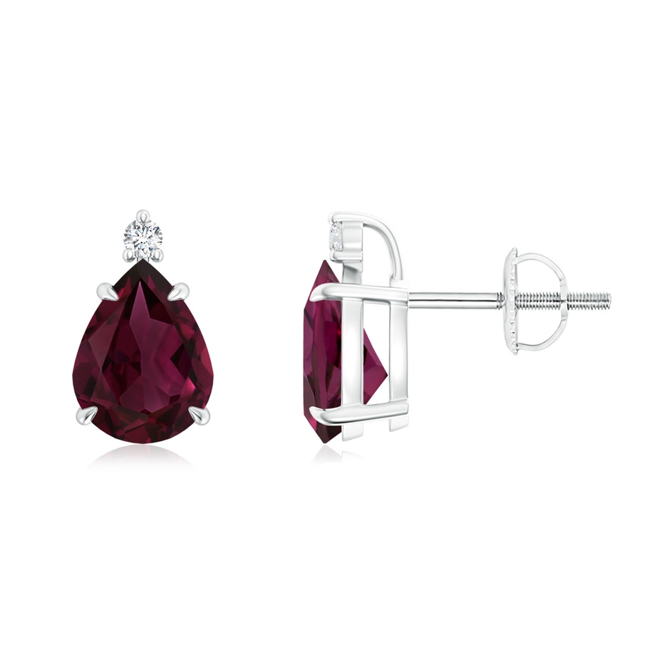 8x6mm AAA Classic Claw-Set Pear Rhodolite Solitaire Stud Earrings in White Gold 