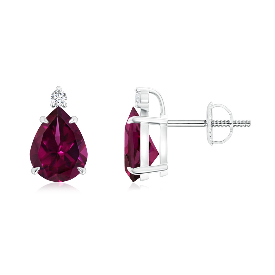 8x6mm AAAA Classic Claw-Set Pear Rhodolite Solitaire Stud Earrings in P950 Platinum 