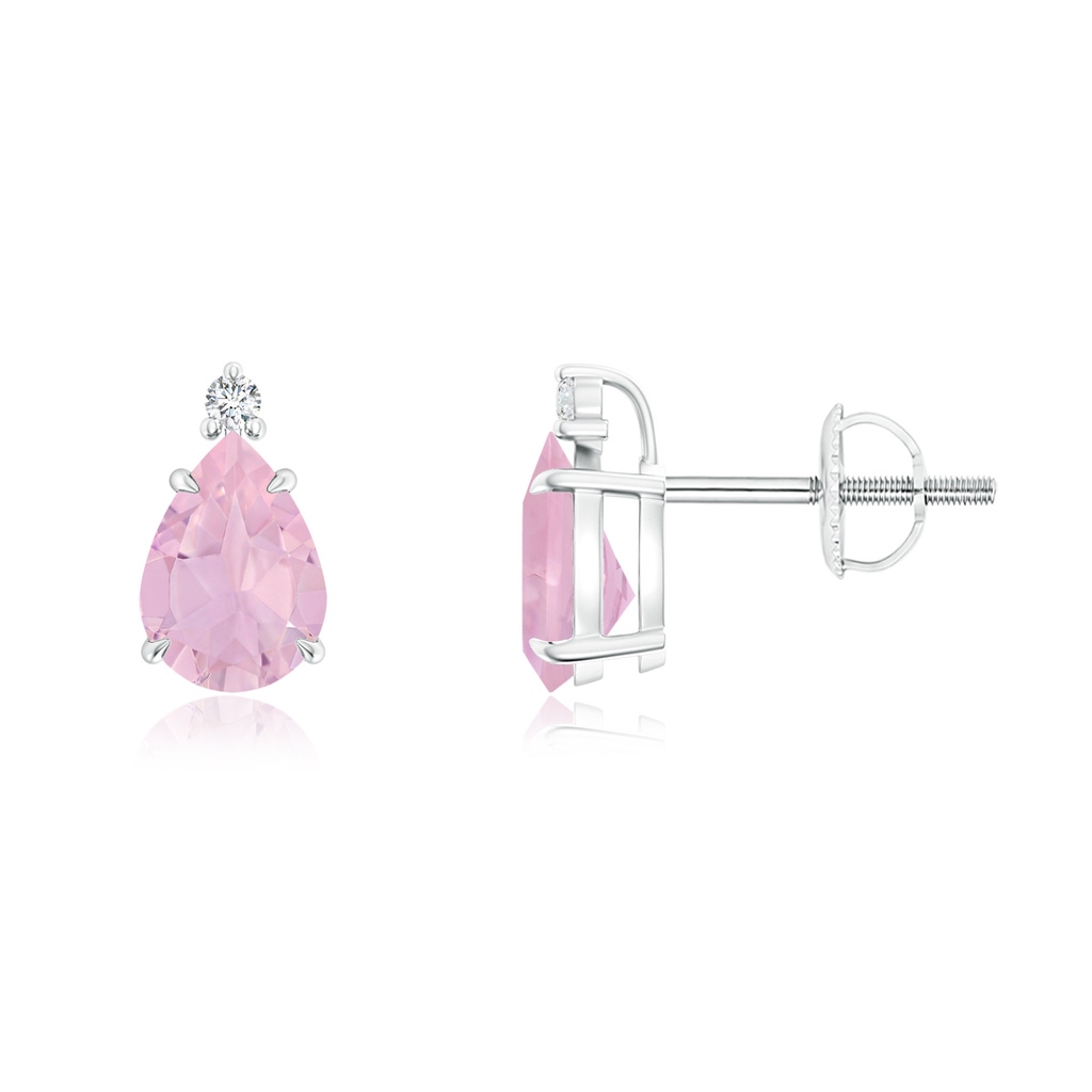 7x5mm AAAA Classic Claw-Set Pear Rose Quartz Solitaire Stud Earrings in P950 Platinum