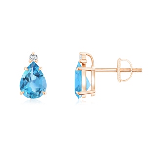 7x5mm AA Classic Claw-Set Pear Swiss Blue Topaz Stud Earrings in Rose Gold