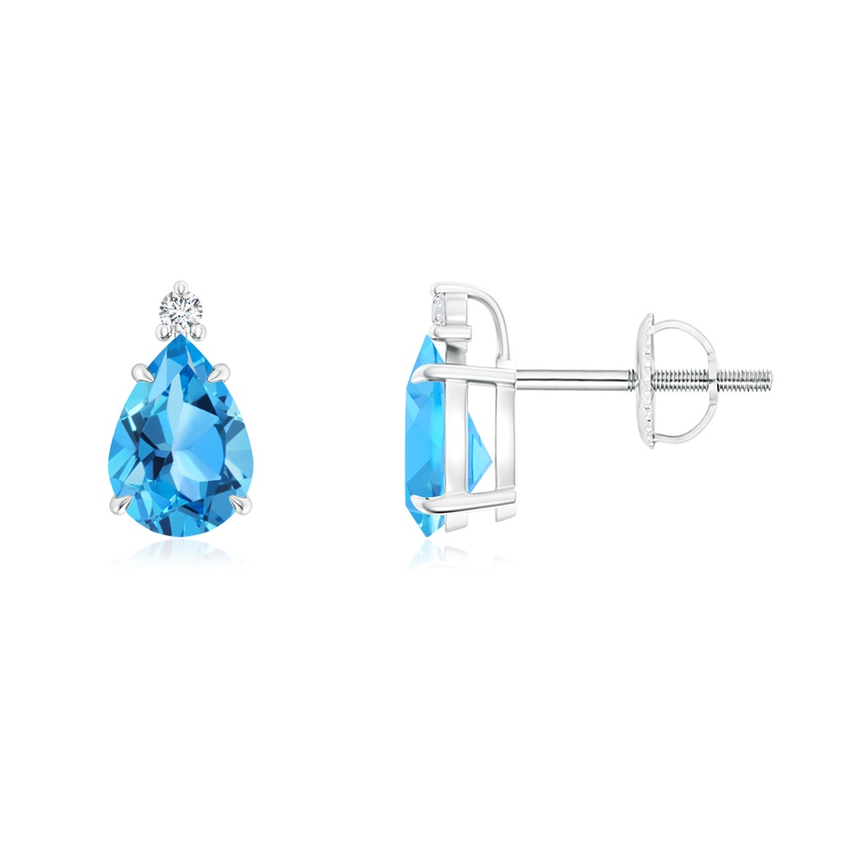 7x5mm AAA Classic Claw-Set Pear Swiss Blue Topaz Stud Earrings in 18K White Gold 
