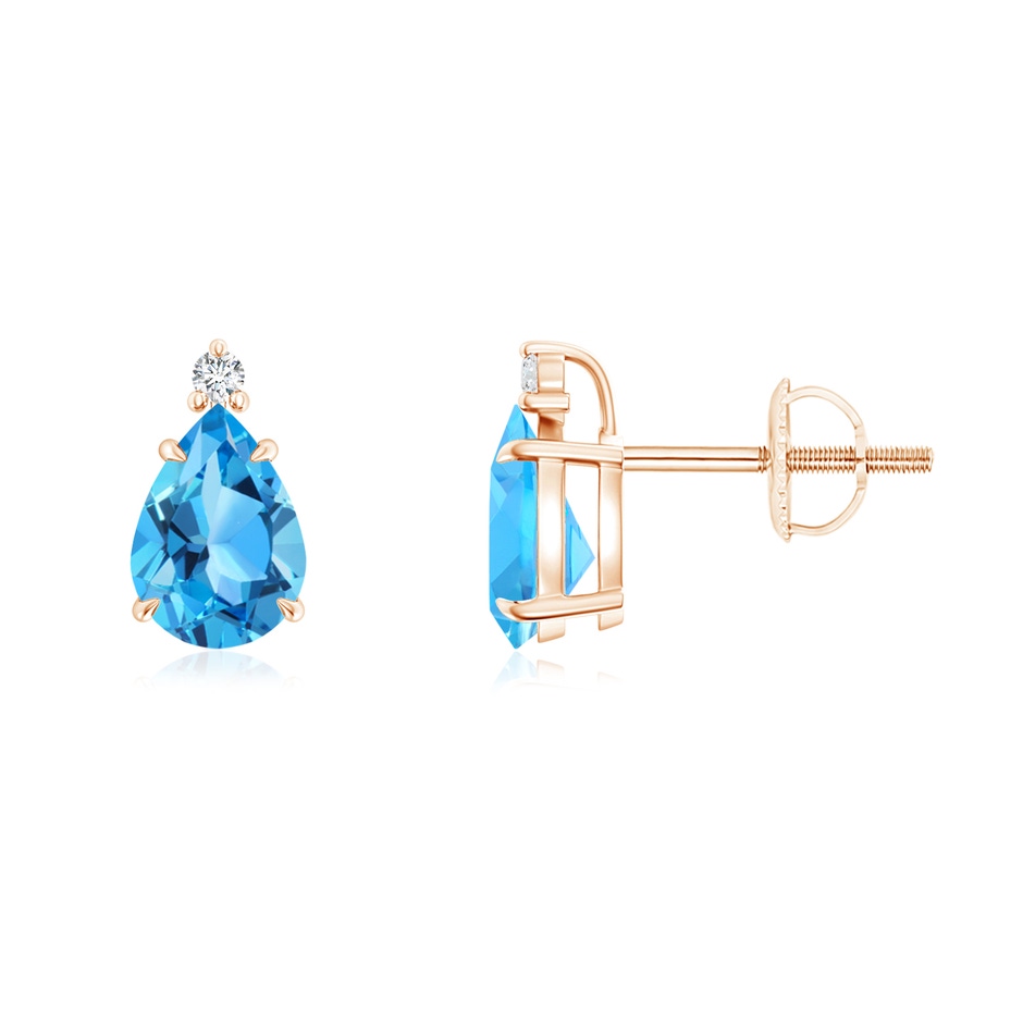 7x5mm AAA Classic Claw-Set Pear Swiss Blue Topaz Stud Earrings in Rose Gold 