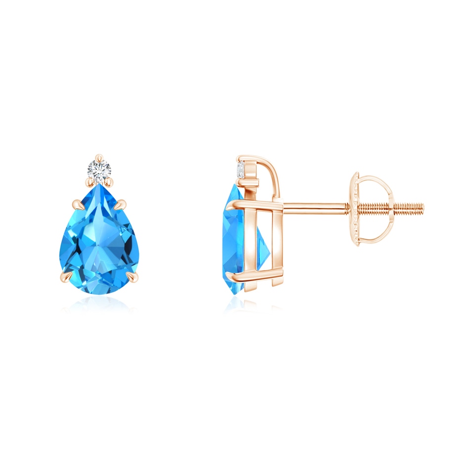7x5mm AAAA Classic Claw-Set Pear Swiss Blue Topaz Stud Earrings in 9K Rose Gold 