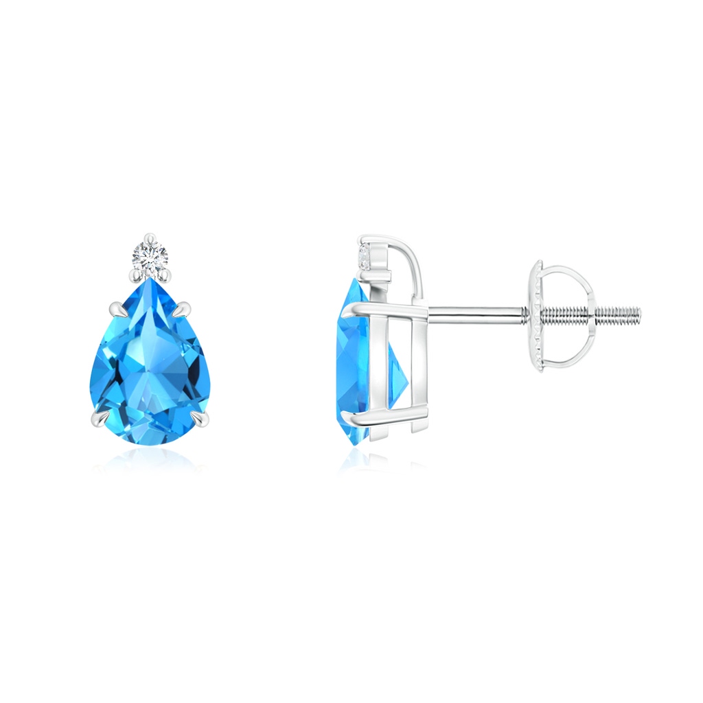 7x5mm AAAA Classic Claw-Set Pear Swiss Blue Topaz Stud Earrings in P950 Platinum