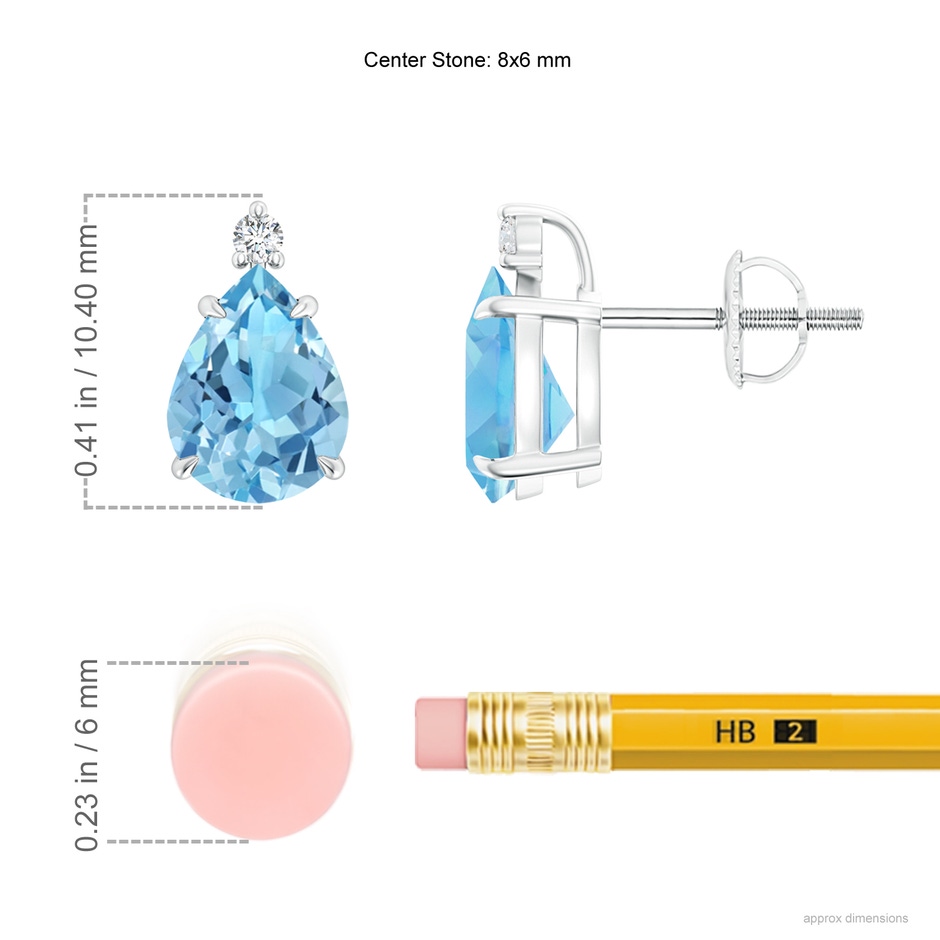 8x6mm A Classic Claw-Set Pear Swiss Blue Topaz Stud Earrings in White Gold ruler