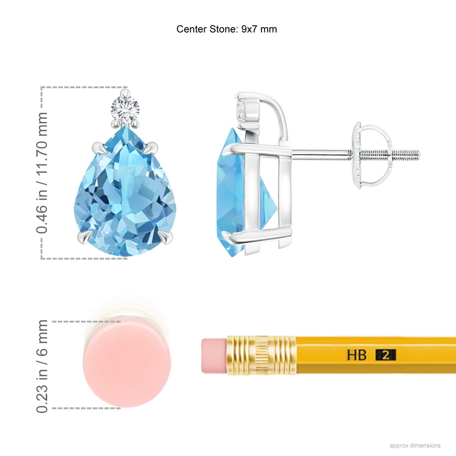 9x7mm A Classic Claw-Set Pear Swiss Blue Topaz Stud Earrings in White Gold ruler