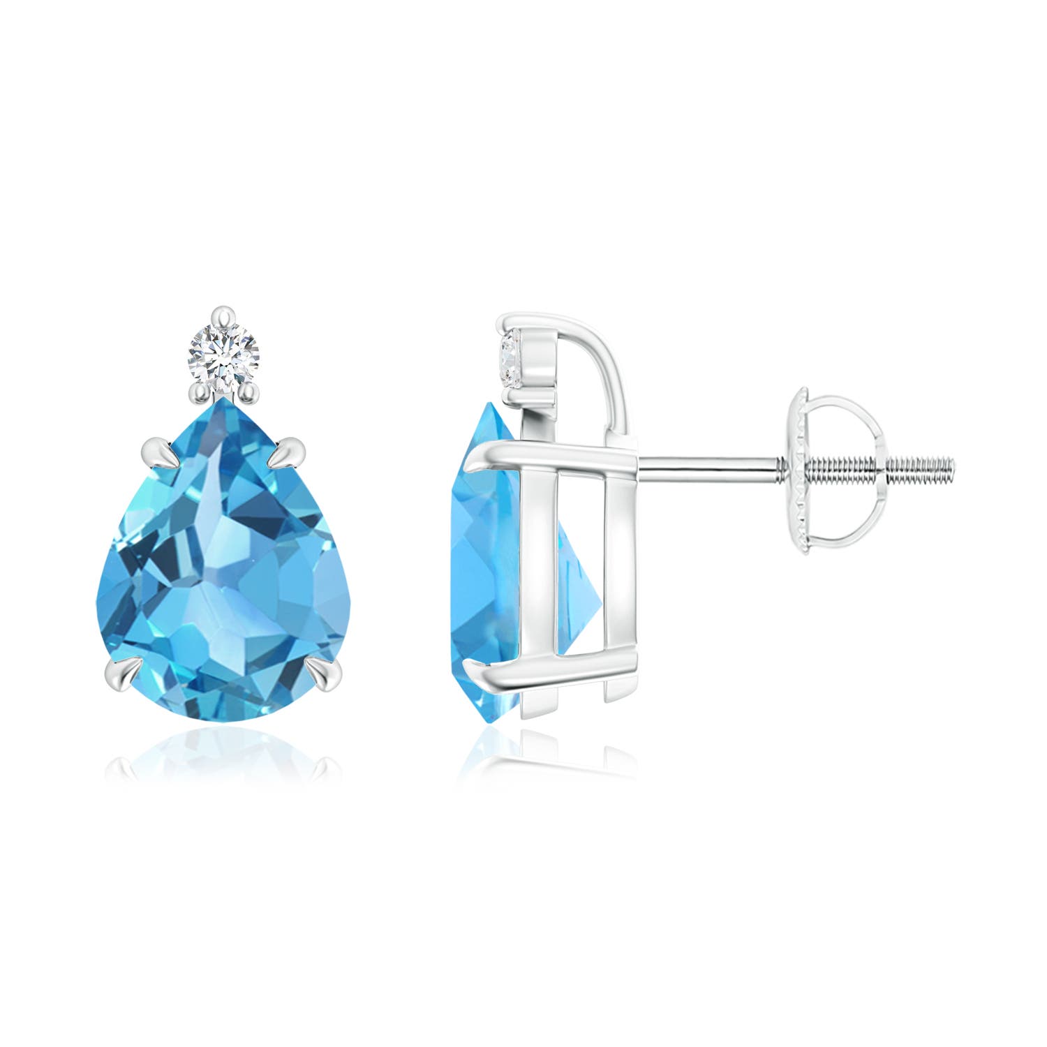 9x7mm AA Classic Claw-Set Pear Swiss Blue Topaz Stud Earrings in P950 Platinum