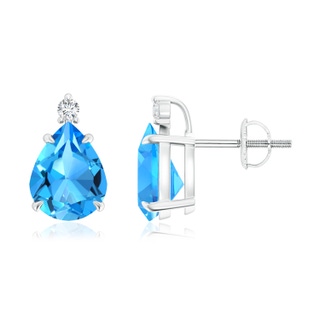 9x7mm AAAA Classic Claw-Set Pear Swiss Blue Topaz Stud Earrings in P950 Platinum