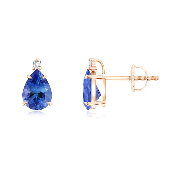 7x5mm AA Classic Claw-Set Pear Tanzanite Solitaire Stud Earrings in Rose Gold 