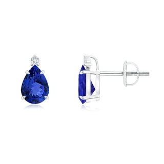 7x5mm AAA Classic Claw-Set Pear Tanzanite Solitaire Stud Earrings in P950 Platinum