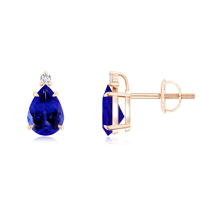 7x5mm AAAA Classic Claw-Set Pear Tanzanite Solitaire Stud Earrings in Rose Gold 