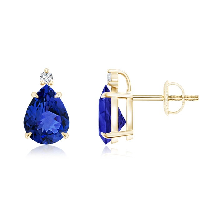 8x6mm AAA Classic Claw-Set Pear Tanzanite Solitaire Stud Earrings in Yellow Gold 