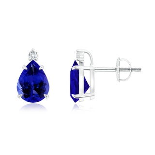 8x6mm AAAA Classic Claw-Set Pear Tanzanite Solitaire Stud Earrings in P950 Platinum