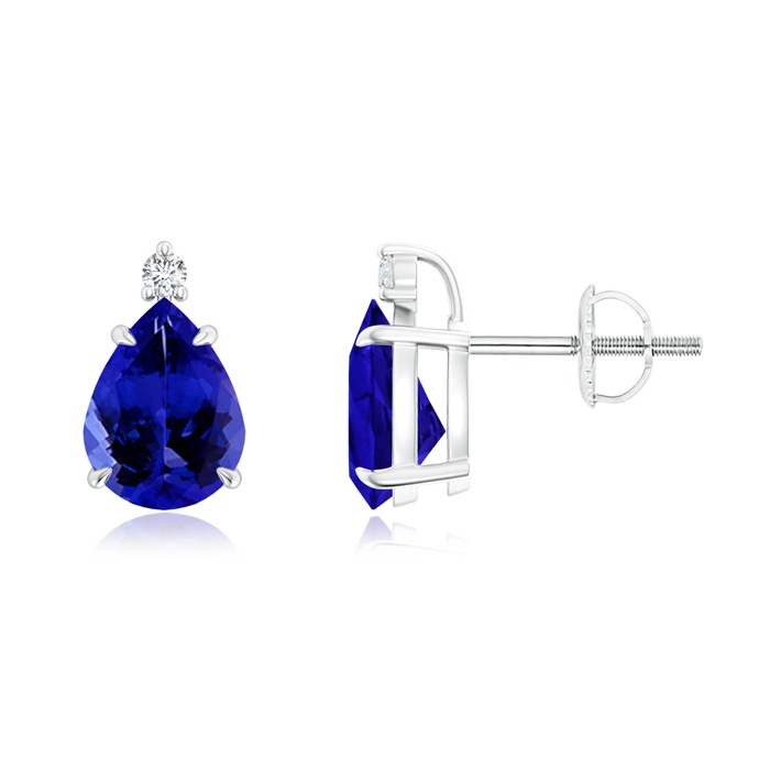 8x6mm AAAA Classic Claw-Set Pear Tanzanite Solitaire Stud Earrings in White Gold 