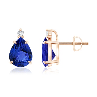 9x7mm AAA Classic Claw-Set Pear Tanzanite Solitaire Stud Earrings in Rose Gold