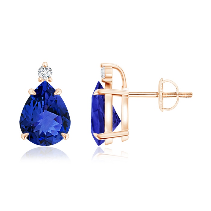 9x7mm AAA Classic Claw-Set Pear Tanzanite Solitaire Stud Earrings in Rose Gold 