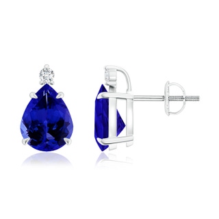 9x7mm AAAA Classic Claw-Set Pear Tanzanite Solitaire Stud Earrings in P950 Platinum