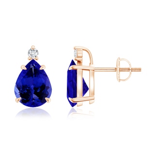 9x7mm AAAA Classic Claw-Set Pear Tanzanite Solitaire Stud Earrings in Rose Gold