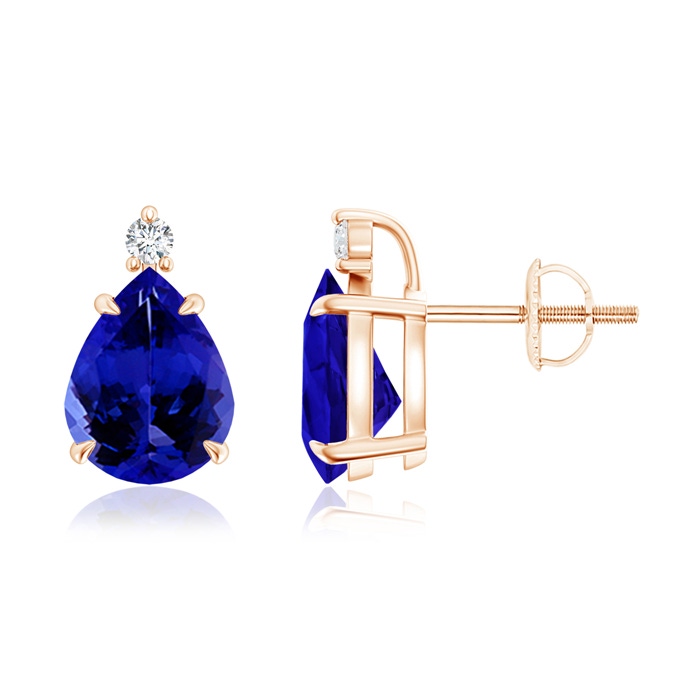 9x7mm AAAA Classic Claw-Set Pear Tanzanite Solitaire Stud Earrings in Rose Gold 