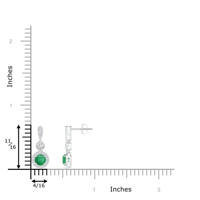 4mm A Milgrain-Edged Emerald and Diamond Halo Dangle Earrings in White Gold product image