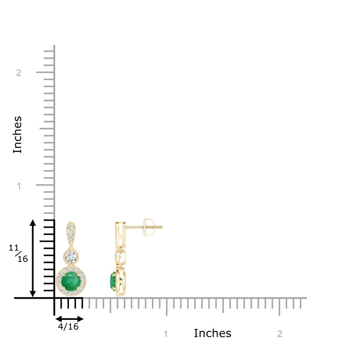 4mm A Milgrain-Edged Emerald and Diamond Halo Dangle Earrings in Yellow Gold product image