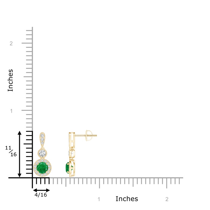 4mm AA Milgrain-Edged Emerald and Diamond Halo Dangle Earrings in Yellow Gold product image
