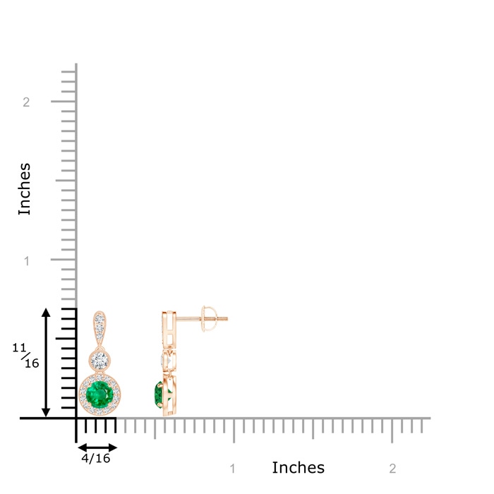4mm AAA Milgrain-Edged Emerald and Diamond Halo Dangle Earrings in Rose Gold product image