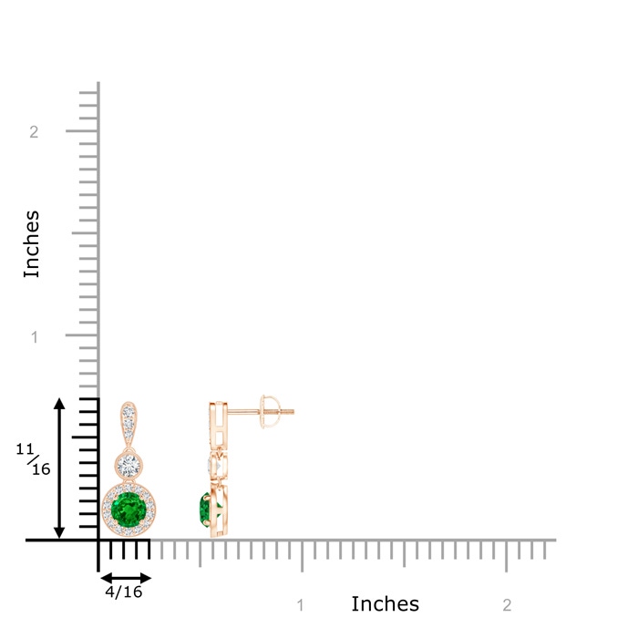 4mm AAAA Milgrain-Edged Emerald and Diamond Halo Dangle Earrings in Rose Gold product image