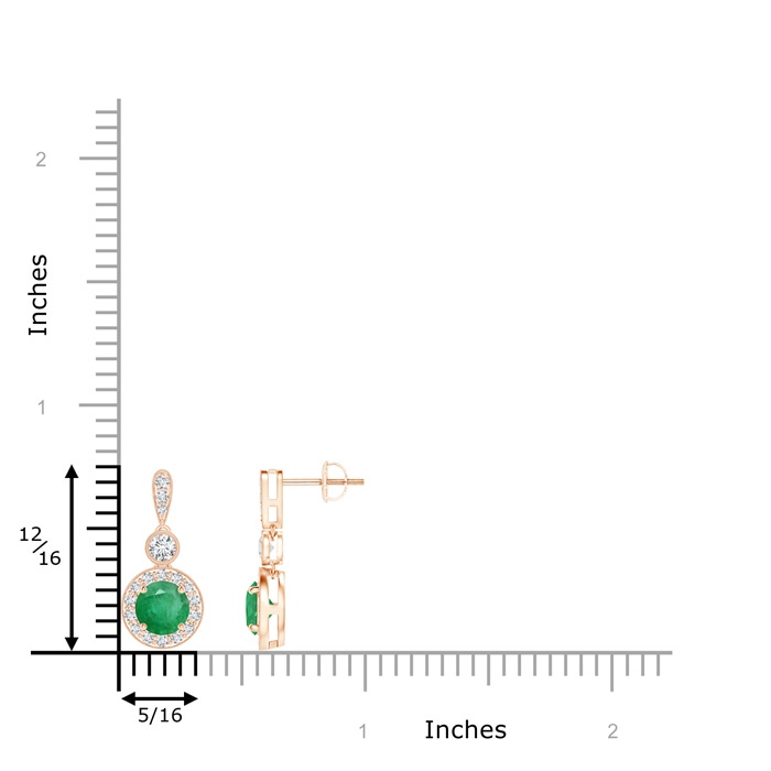 5mm A Milgrain-Edged Emerald and Diamond Halo Dangle Earrings in Rose Gold product image