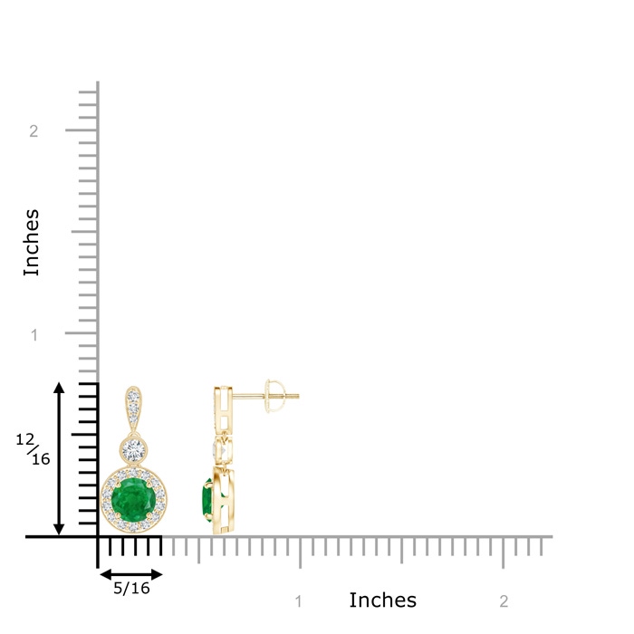 5mm AA Milgrain-Edged Emerald and Diamond Halo Dangle Earrings in Yellow Gold product image