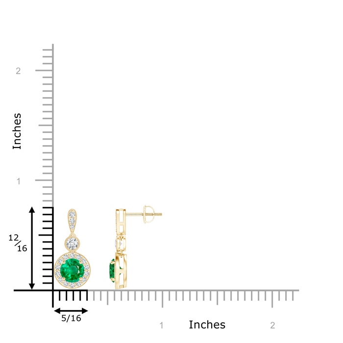 5mm AAA Milgrain-Edged Emerald and Diamond Halo Dangle Earrings in Yellow Gold product image
