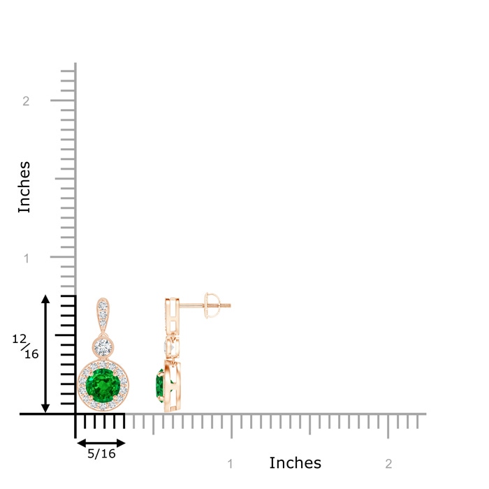 5mm AAAA Milgrain-Edged Emerald and Diamond Halo Dangle Earrings in Rose Gold product image