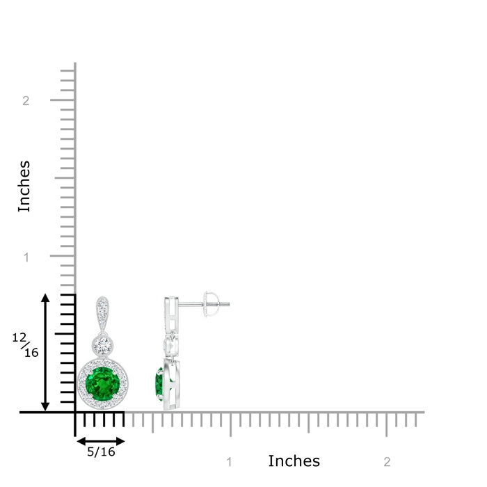 5mm AAAA Milgrain-Edged Emerald and Diamond Halo Dangle Earrings in White Gold product image