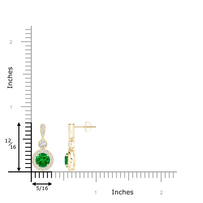 5mm AAAA Milgrain-Edged Emerald and Diamond Halo Dangle Earrings in Yellow Gold product image